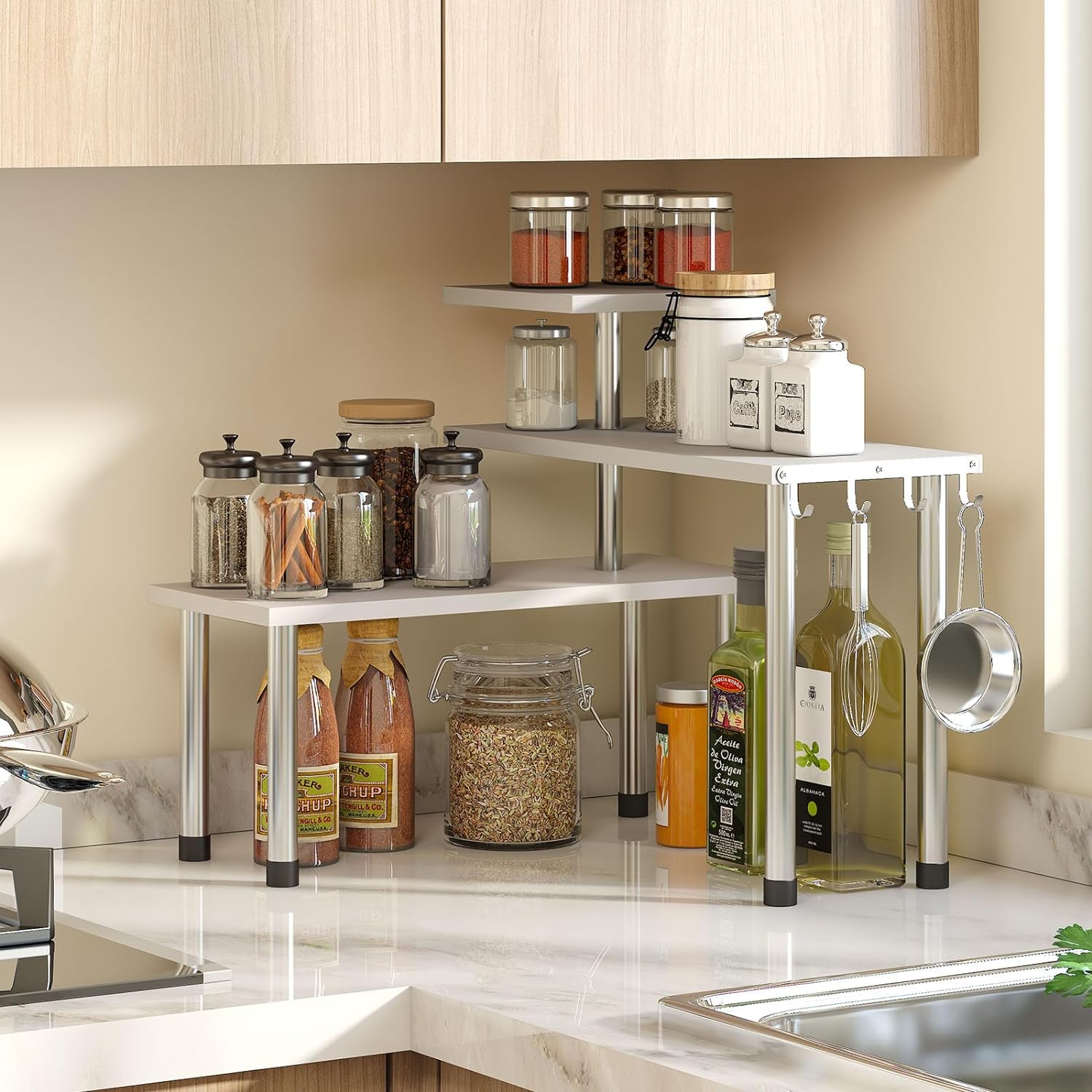 Organizer Tables, Organization, Moveable Corner Shelf for Kitchen, Bathroom , Spice Rack , Coffee Area, Dresser Table -3 Tier Organizer Tables, Organization, Moveable Corner Shelf for Kitchen, Bathroom , Spice Rack , Coffee Area, Dresser Table -3 Tier